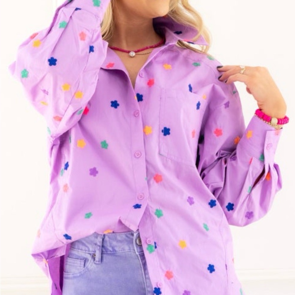 Jodifl Long Sleeve Floral Lavender Button-Up Shirt